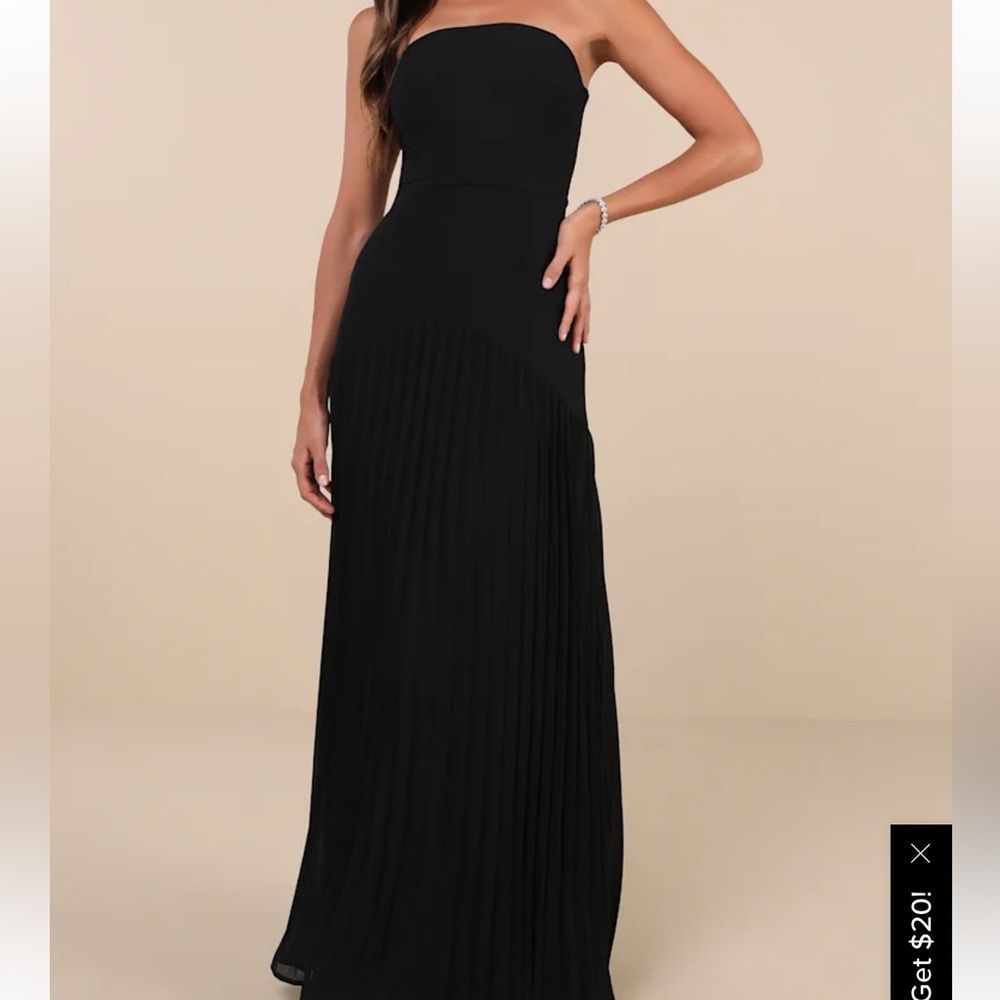 Lulus Black Strapless Pleated Dress